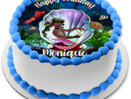 African American Mermaid Sea Life and Creatures Edible Cake Topper Image ABPID54609 Discount