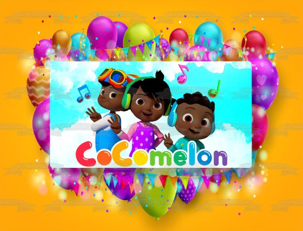 African American Cocomelon Kids Balloons Music Notes Edible Cake Topper Image ABPID54644 For Sale