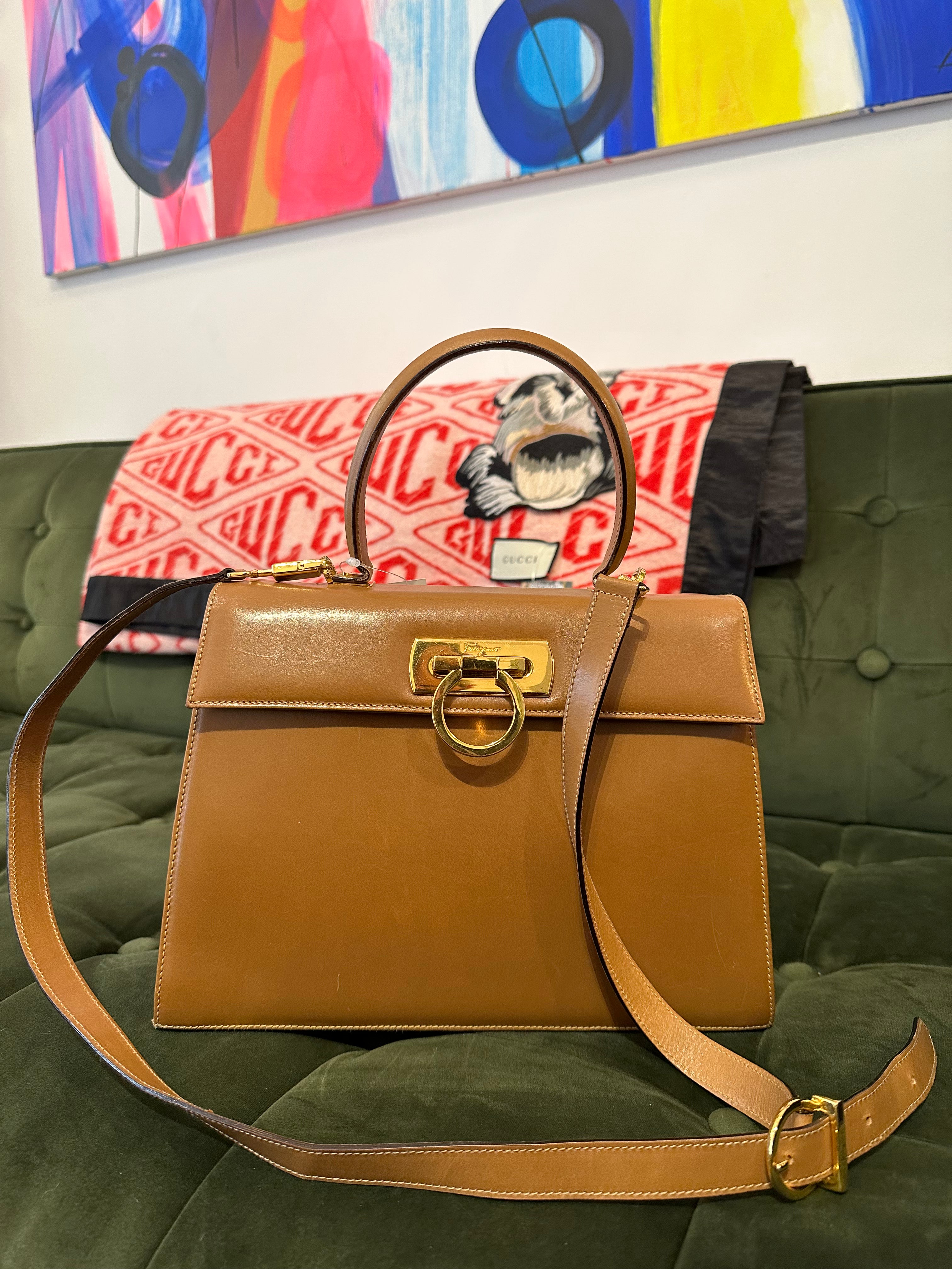 Salvatore Ferragamo Tan Structured Leather Satchel Supply