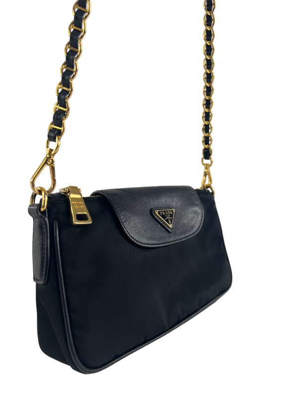 Prada Small Vintage Black Nylon & Leather Crossbody Online Sale