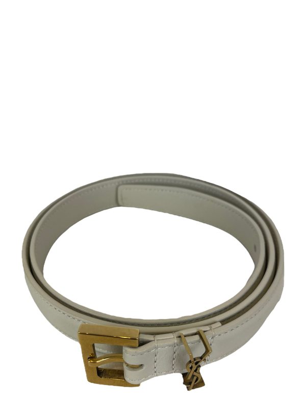 Saint Laurent White Leather Goldtone Logo Belt Discount