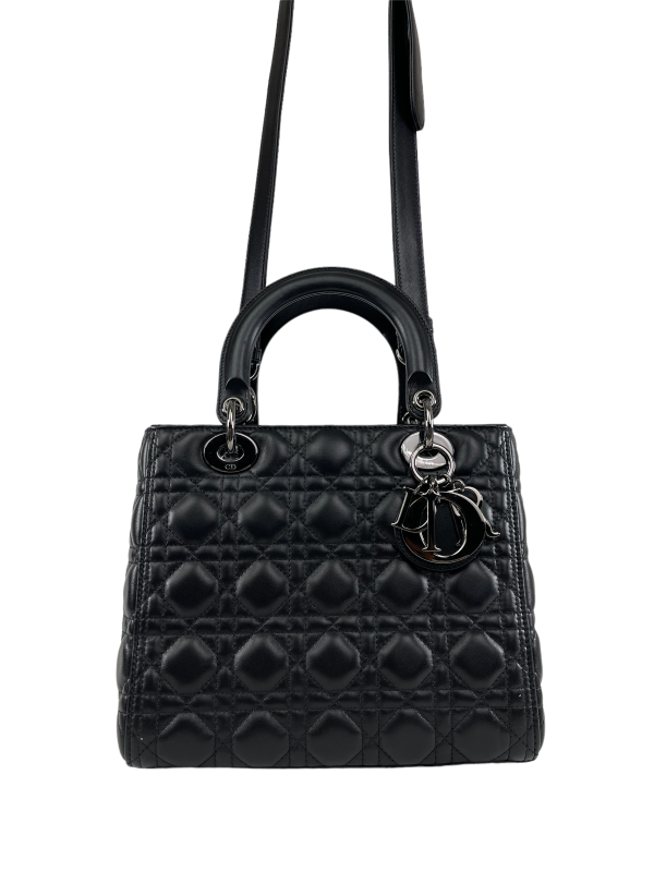 Christian Dior Black Lambskin Leather  Lady Dior  Tote Online Sale