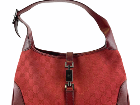 Gucci Red Leather & Canvas  Jackie  Shoulder Bag - As seen on Instagram For Sale