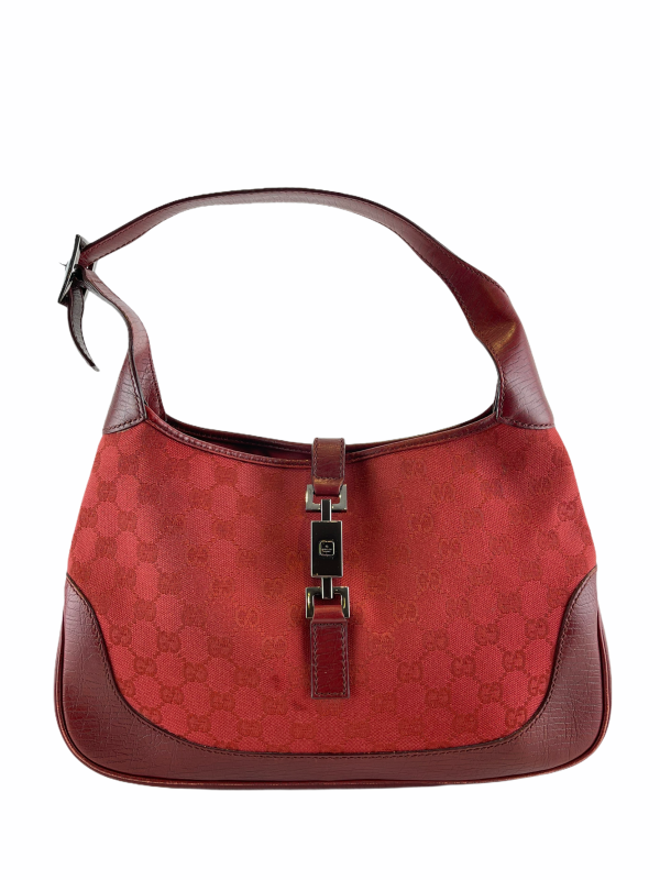 Gucci Red Leather & Canvas  Jackie  Shoulder Bag - As seen on Instagram For Sale