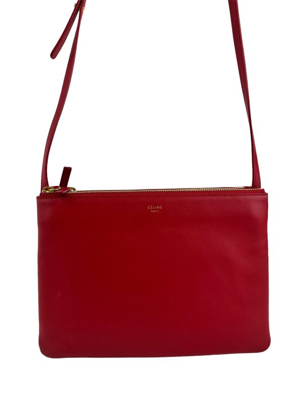 Celine Red Leather Trio Crossbody Online Hot Sale