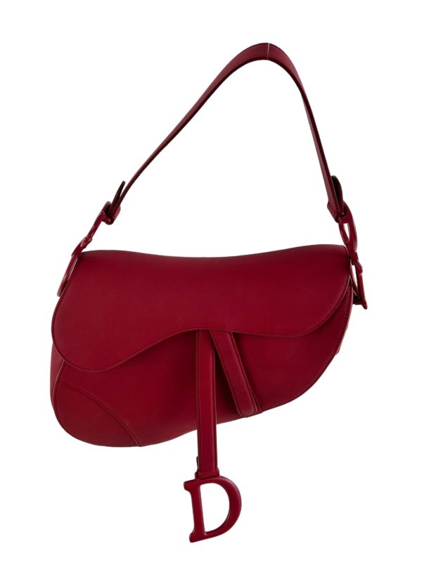 Christian Dior Red Calfskin Leather Saddle Bag Online Hot Sale