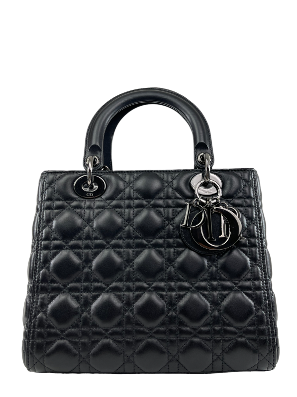 Christian Dior Black Lambskin Leather  Lady Dior  Tote Online Sale