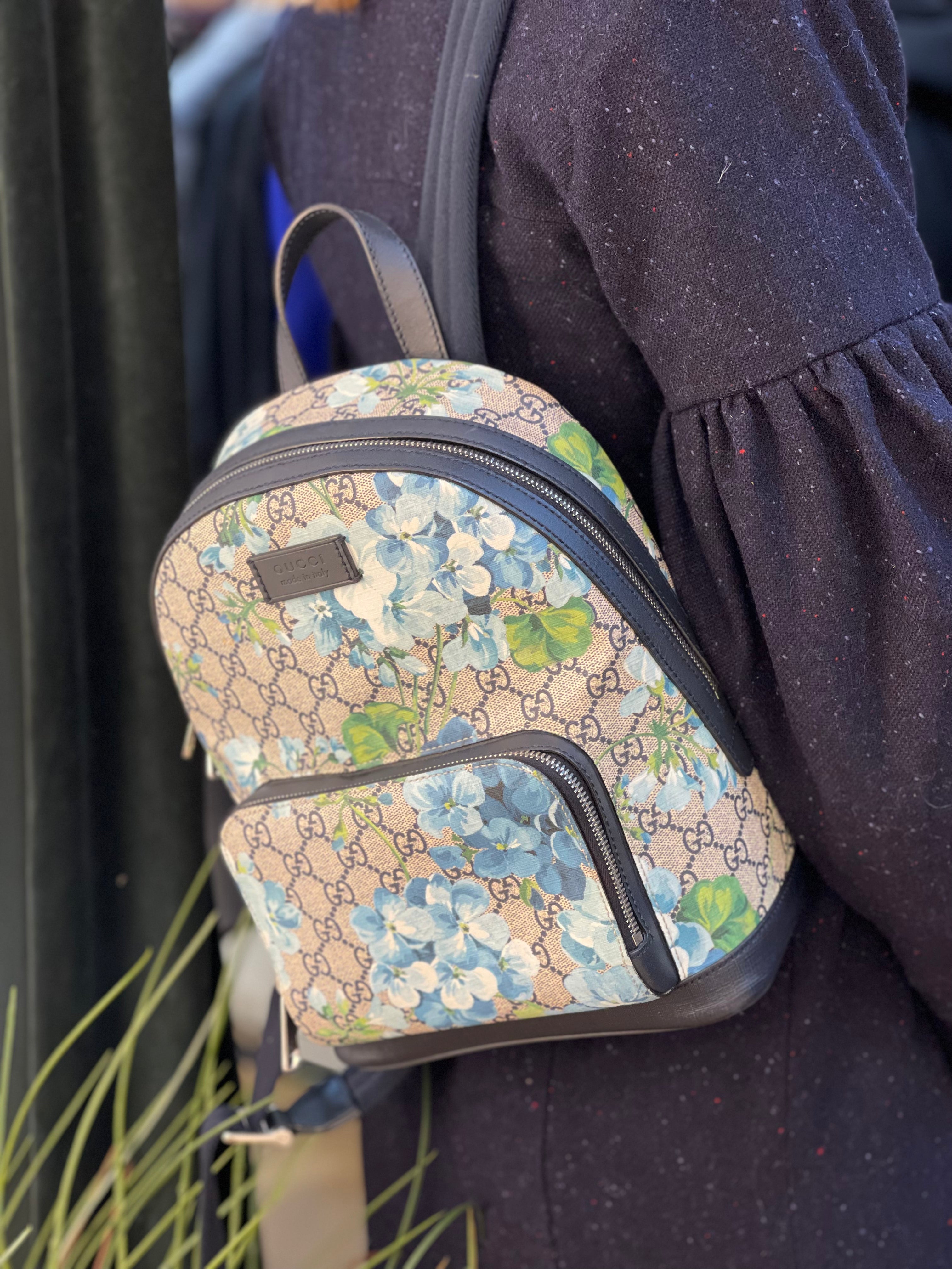 Gucci Monogram Canvas Blue Blooms Print Backpack Cheap