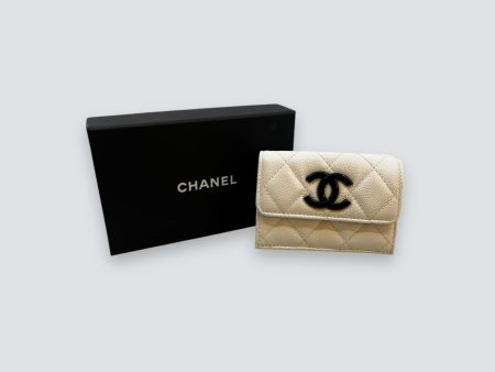 Chanel White Caviar Leather  Cambon  Wallet Online now