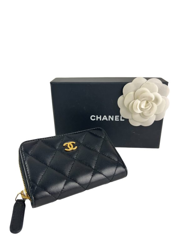 Chanel Black Lambskin Leather Zip Around Wallet Online Hot Sale