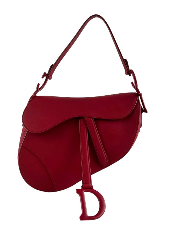 Christian Dior Red Calfskin Leather Saddle Bag Online Hot Sale