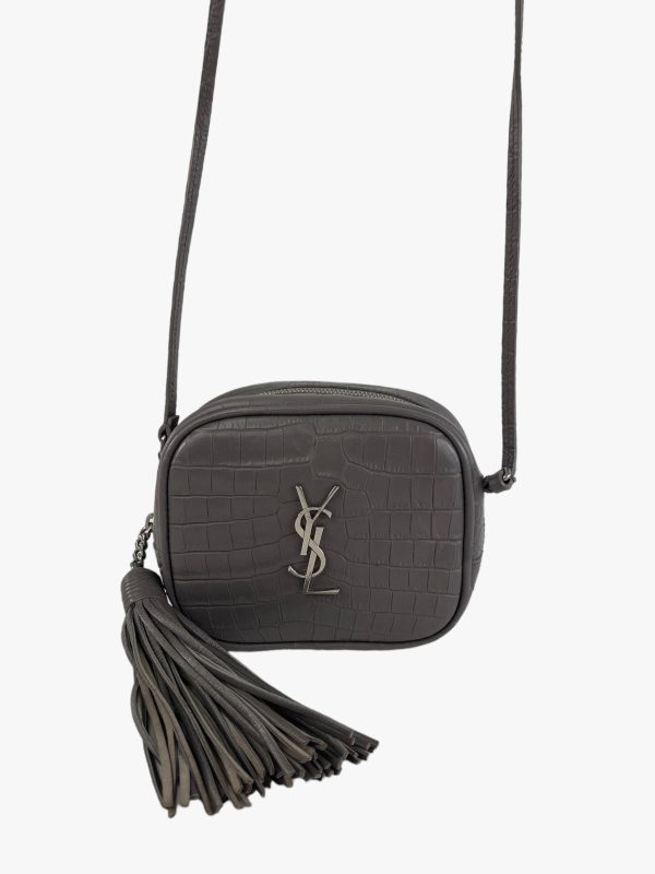 Saint Laurent Grey Croc Effect Leather Mini Crossbody Online now