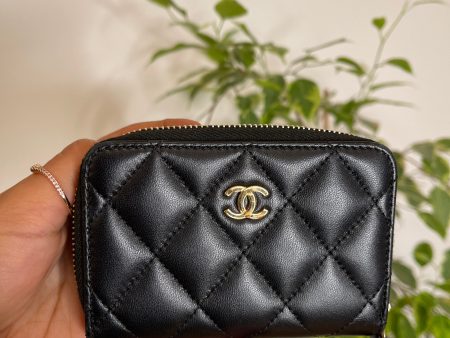 Chanel Black Lambskin Leather Zip Around Wallet Online Hot Sale