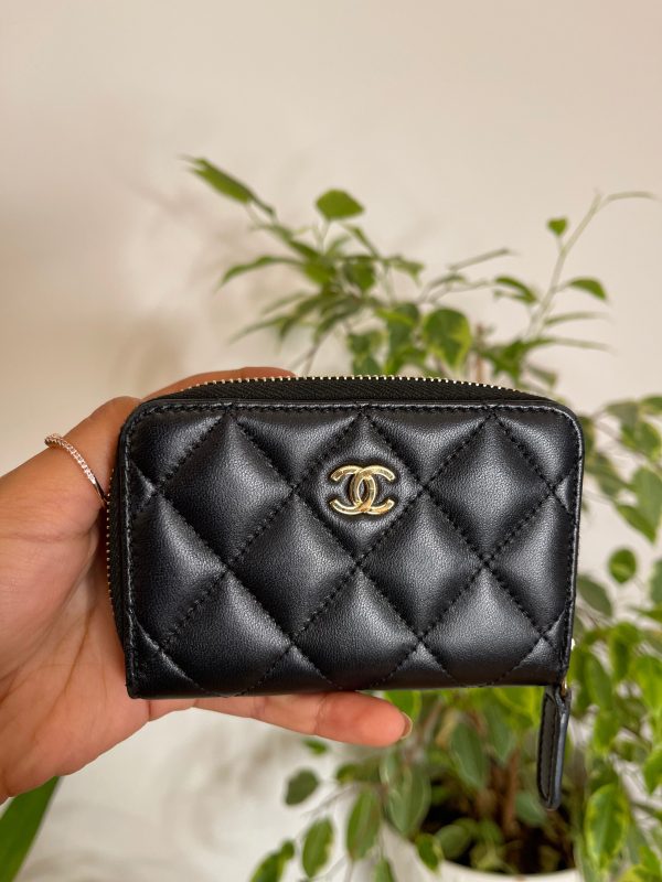 Chanel Black Lambskin Leather Zip Around Wallet Online Hot Sale