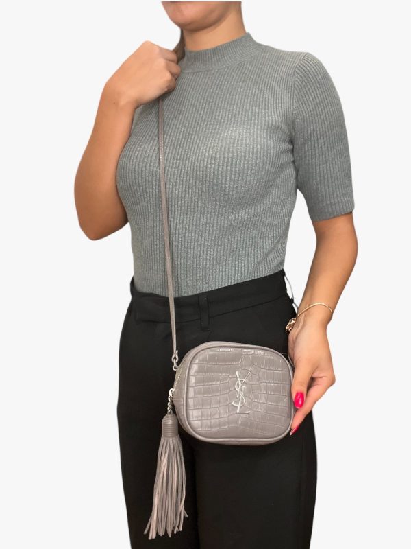 Saint Laurent Grey Croc Effect Leather Mini Crossbody Online now