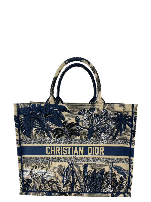 Christian Dior Navy Embroidered Canvas Book Tote Sale