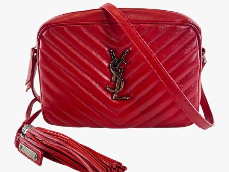 Saint Laurent Red Chevron Leather Lou Camera Crossbody Sale