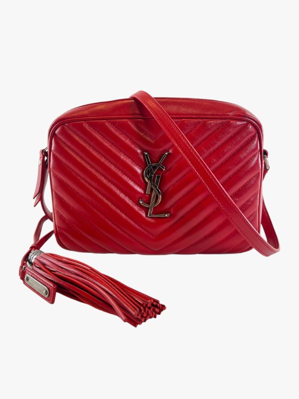 Saint Laurent Red Chevron Leather Lou Camera Crossbody Sale