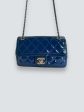 Chanel Blue Matelasse Patent Leather Mini Rectangular Single Flap Fashion