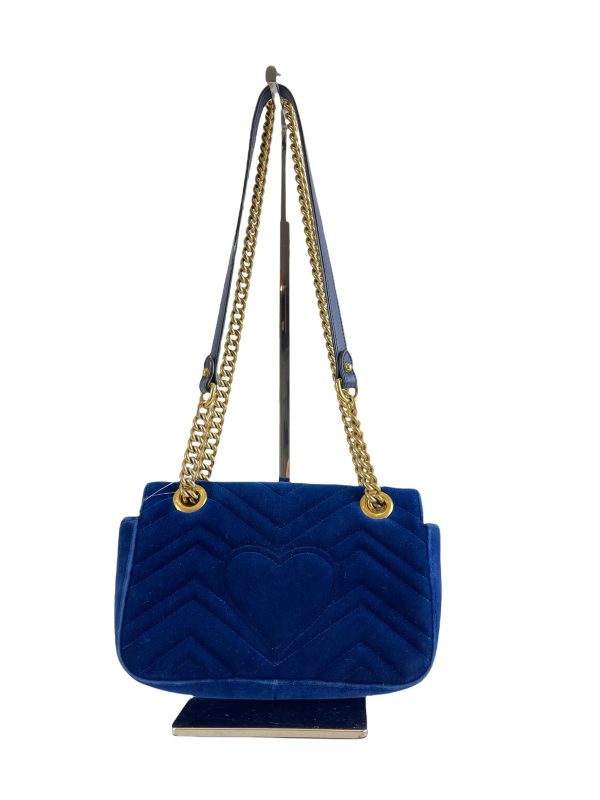 Gucci Medium Blue Velvet Marmont Crossbody Online Hot Sale