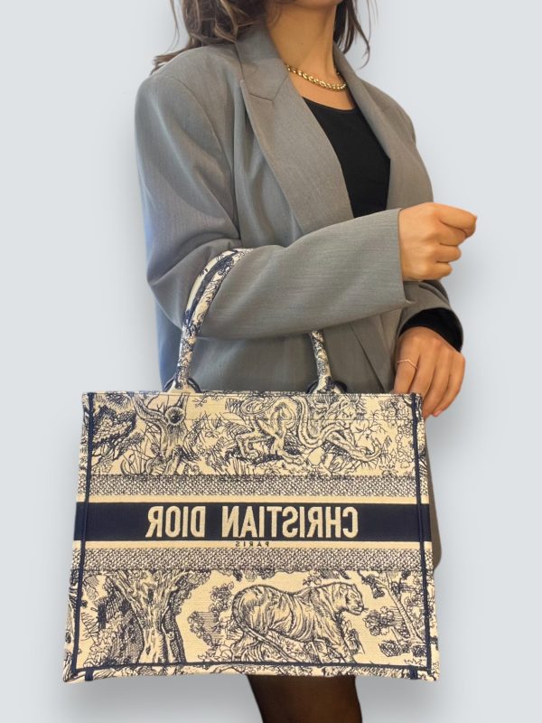 Christian Dior Navy Monochrome Canvas Medium Book Tote Sale