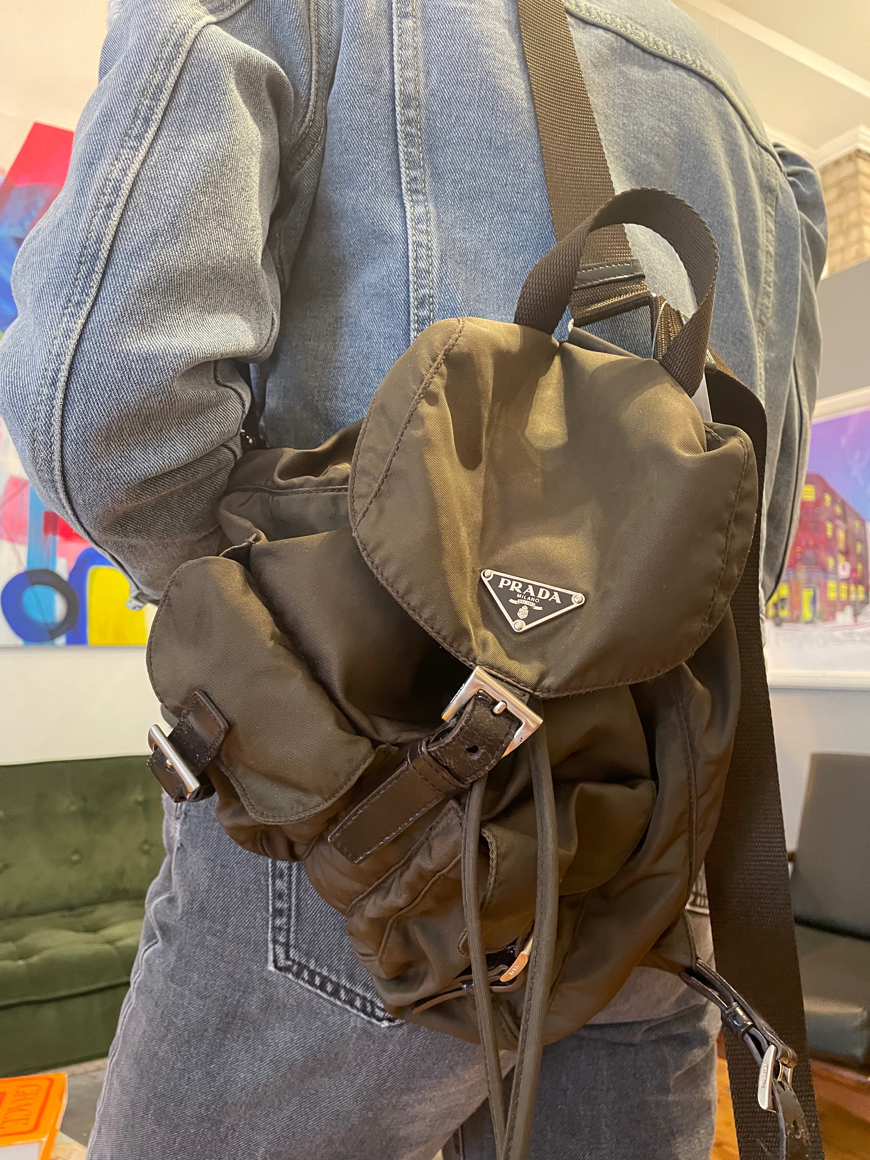 Prada Vintage Olive Nylon Backpack For Sale