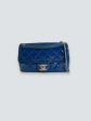 Chanel Blue Matelasse Patent Leather Mini Rectangular Single Flap Fashion