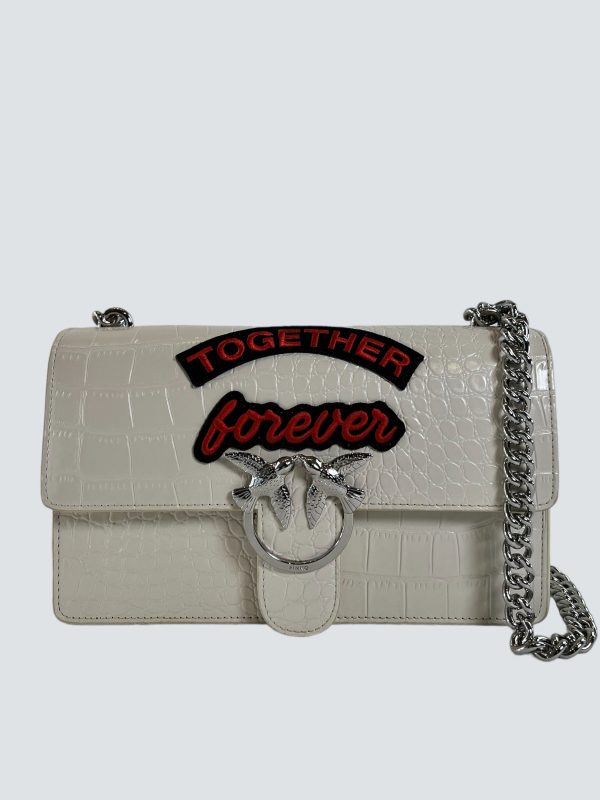 Pinko White Croc Effect Leather Shoulder Bag For Discount