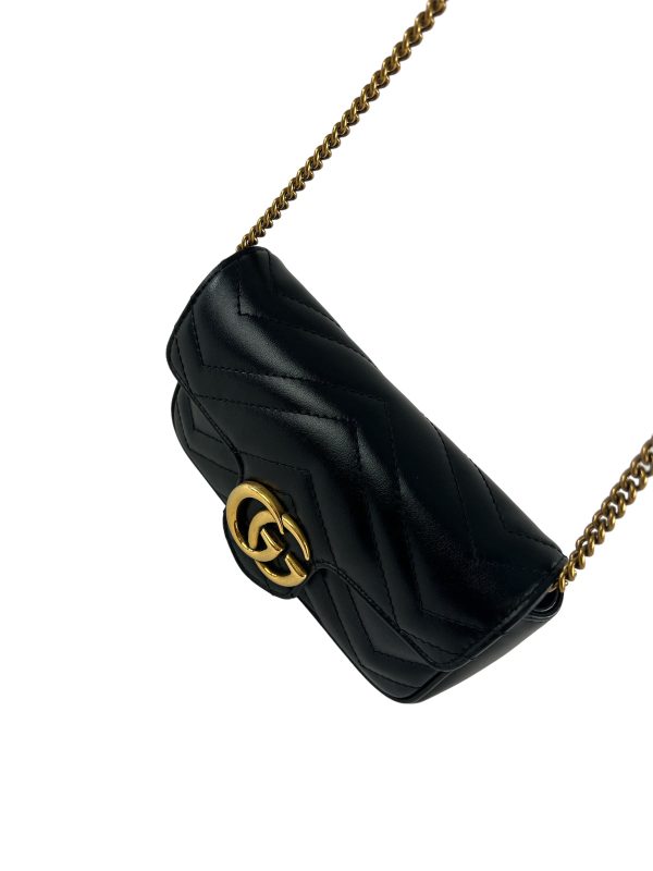 Gucci Black Chevron Leather Mini Marmont Crossbody For Sale