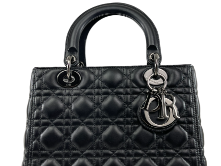 Christian Dior Black Lambskin Leather  Lady Dior  Tote Online Sale