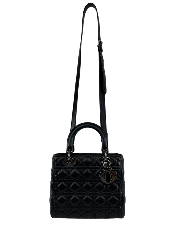 Christian Dior Black Lambskin Leather  Lady Dior  Tote Online Sale