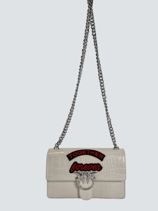 Pinko White Croc Effect Leather Shoulder Bag For Discount