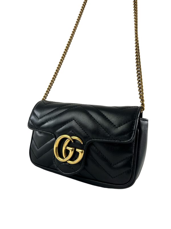 Gucci Black Chevron Leather Mini Marmont Crossbody For Sale