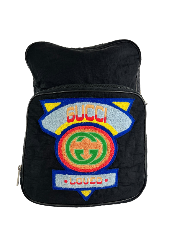 Gucci Black Nylon Embroidered 80 S Badge Backpack Cheap