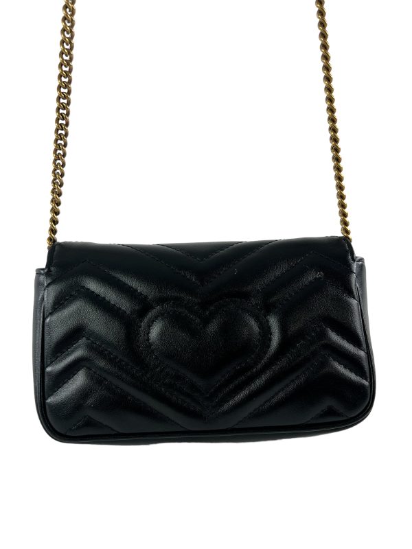 Gucci Black Chevron Leather Mini Marmont Crossbody For Sale