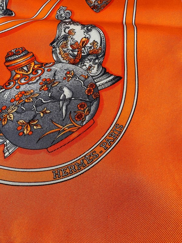 Hermès Orange Printed Silk Scarf Online Sale