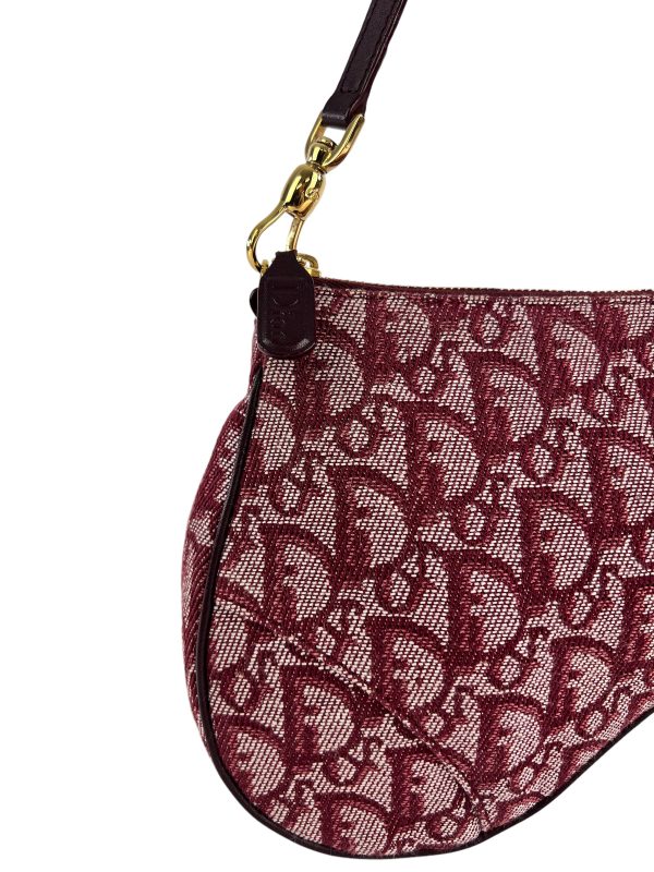 Christian Dior Maroon Monogram Canvas Mini Saddle Bag on Sale