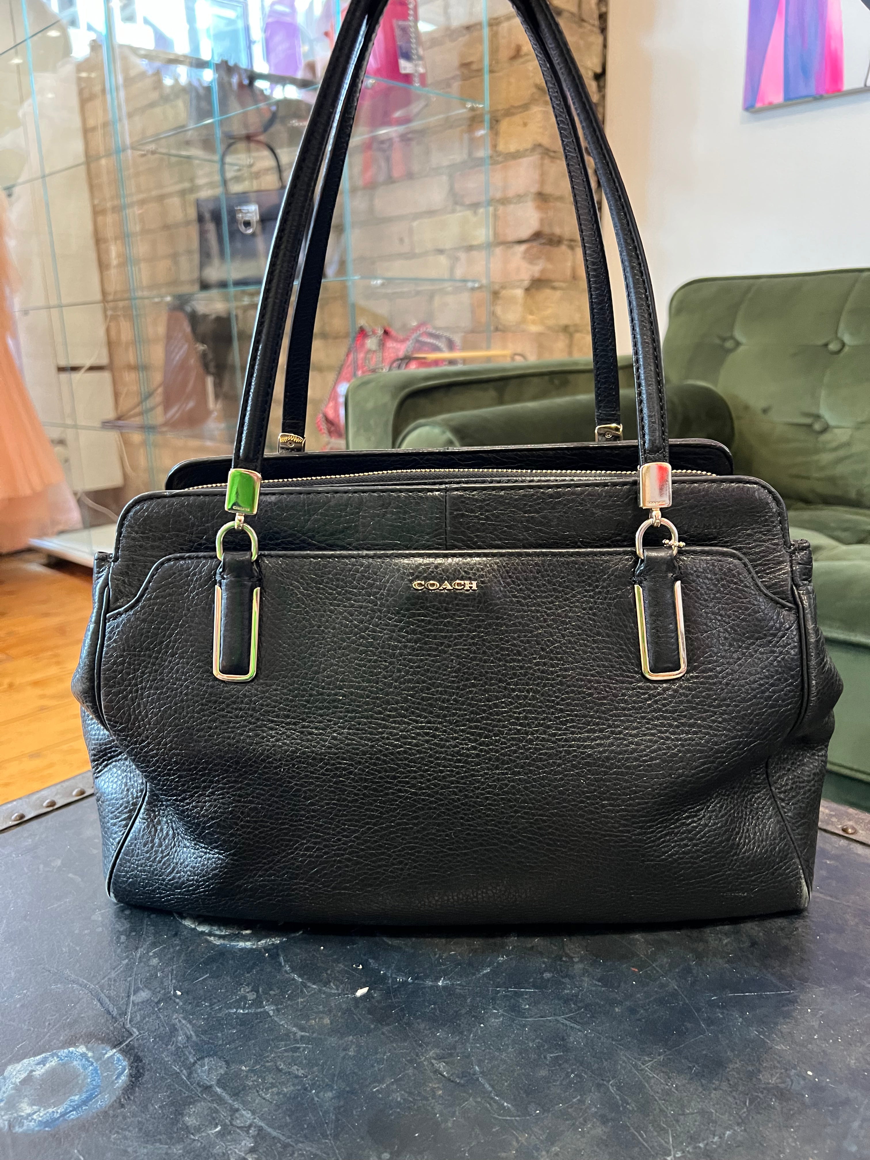 Coach Black Leather Tote For Sale