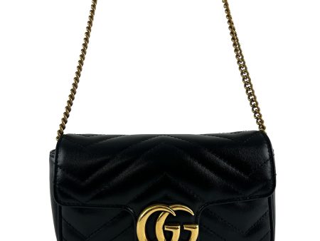 Gucci Black Chevron Leather Mini Marmont Crossbody For Sale