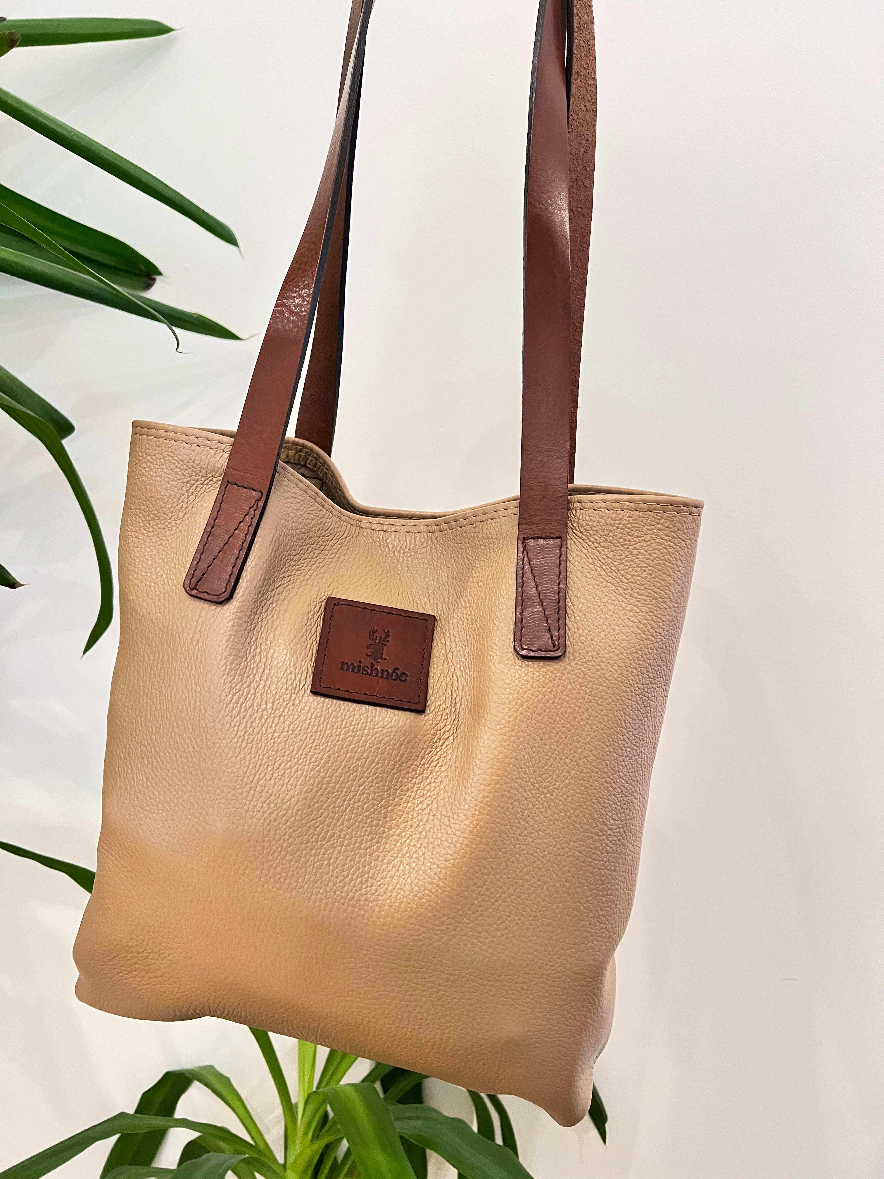 Mishnoc Brown Leather Tote Handbag Online Sale