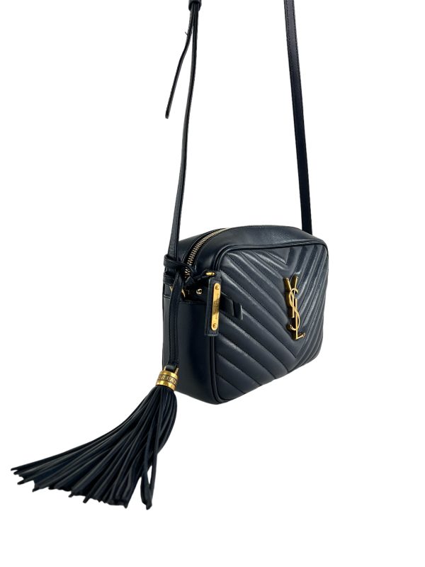 Saint Laurent Navy Chevron Leather Lou Camera Bag Crossbody Hot on Sale