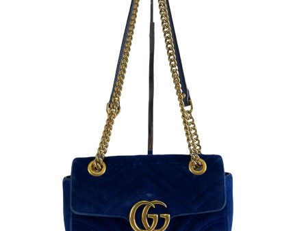 Gucci Medium Blue Velvet Marmont Crossbody Online Hot Sale