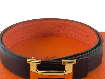 Hermes Black & Orange Reversable Gold  H  Belt Hot on Sale