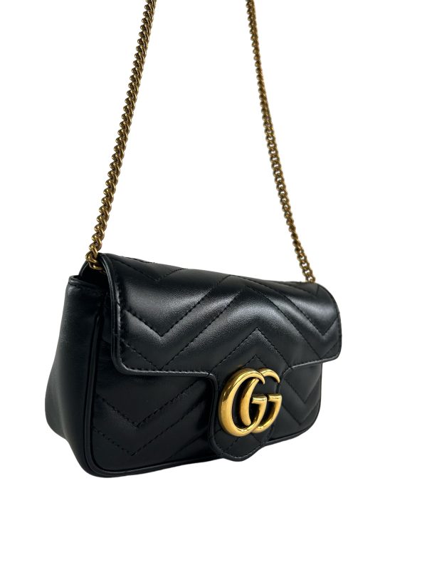 Gucci Black Chevron Leather Mini Marmont Crossbody For Sale