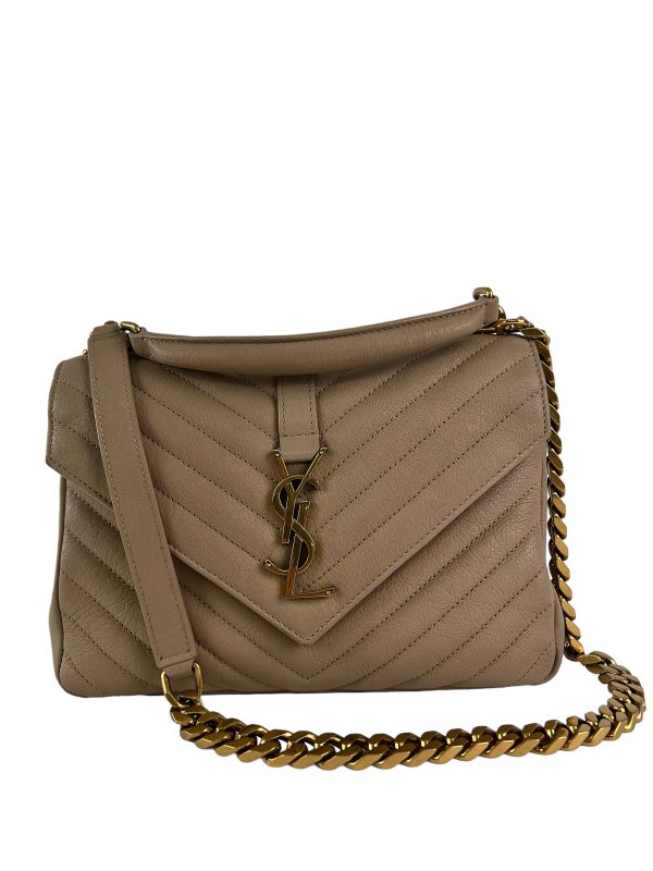 Saint Laurent Nude Chevron Leather College Top Handle Shoulder Bag For Cheap