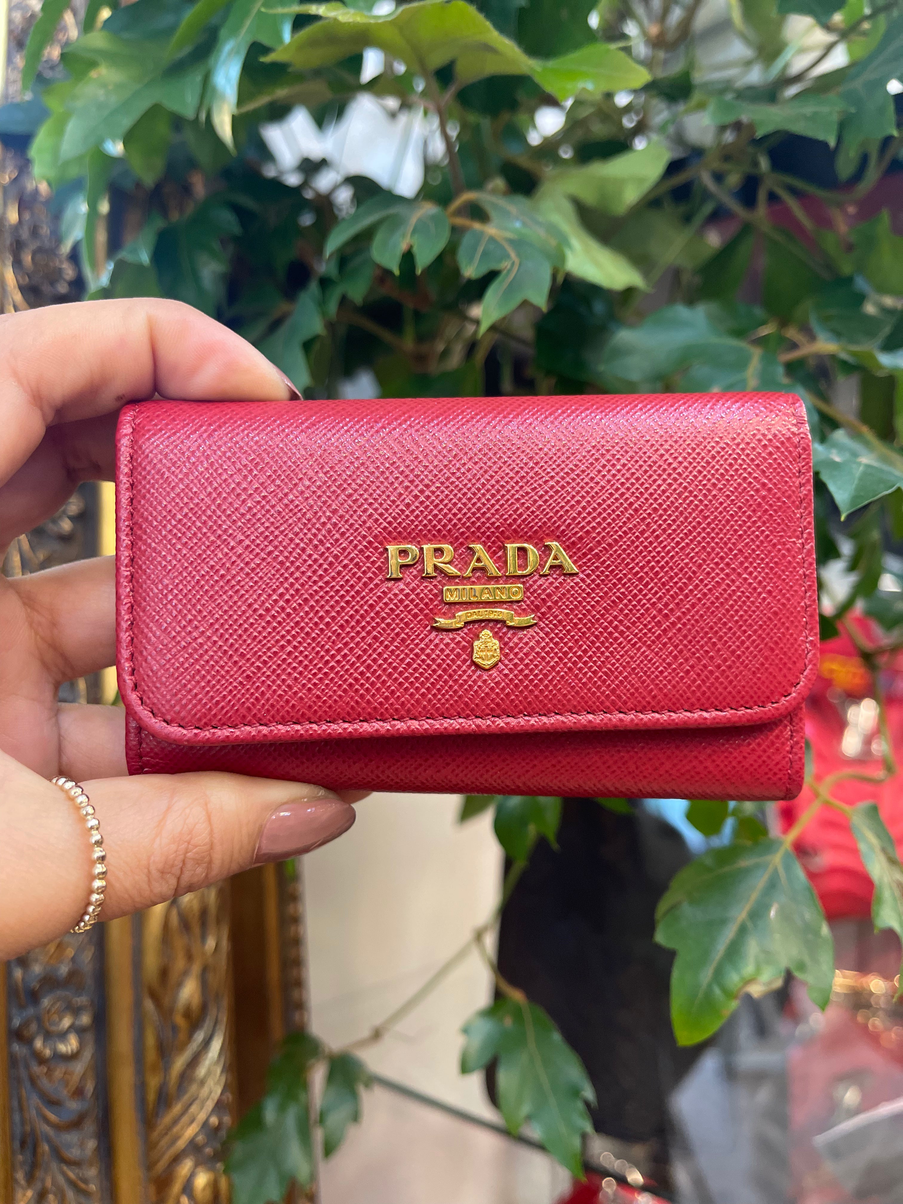 Prada Red Leather Key Holder For Cheap