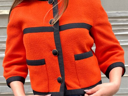 Chanel Vintage Orange & Black Wool Blazer - UK 8 Hot on Sale