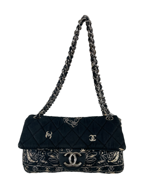 Chanel Navy Bandana Quilted Fabric Chain CC Shoulder Bag Online now