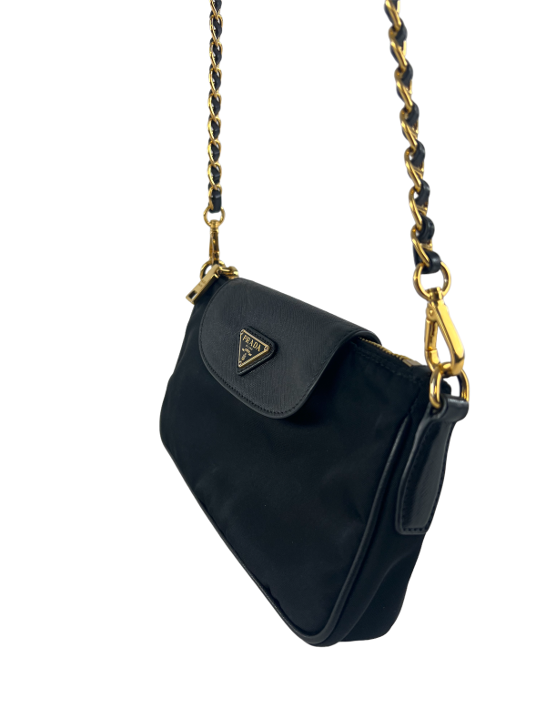 Prada Small Vintage Black Nylon & Leather Crossbody Online Sale