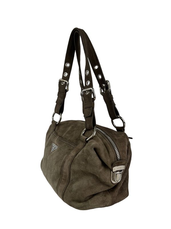 Prada Olive Suede Shoulder Bag Hot on Sale